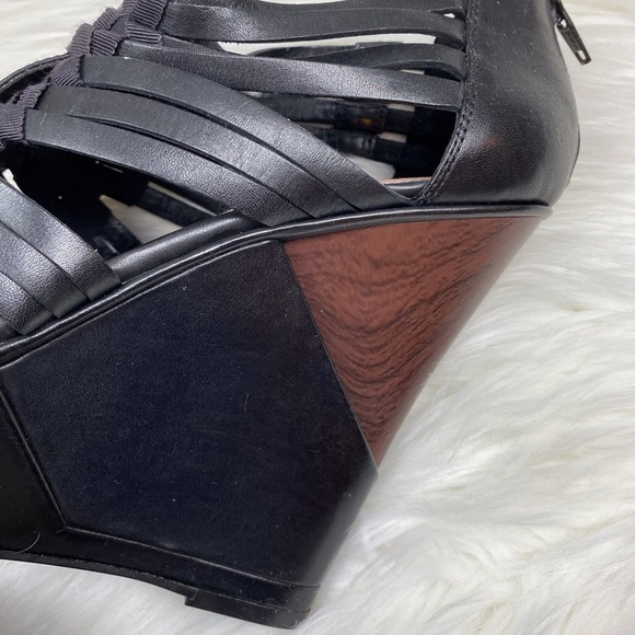 Gianni Binni Leather Platform Wood Wedge Size 9.5 - Picture 3 of 8